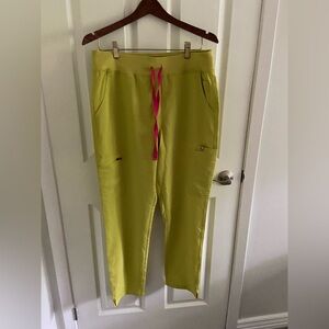 FIGS Lime Green Jogger Pants with Pink Drawstring